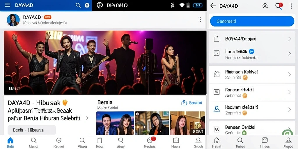 Antarmuka DAYA4D menampilkan berita selebriti yang menarik dan informatif.
