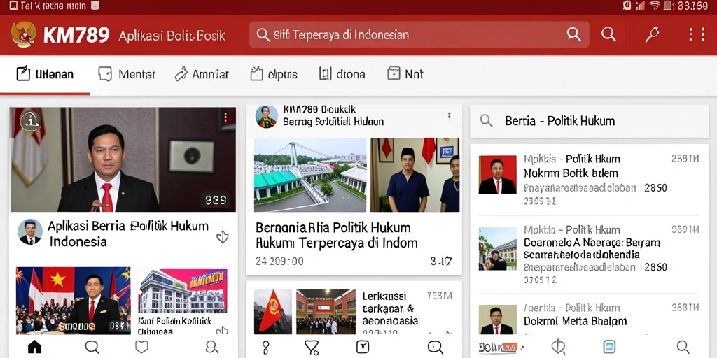 Antarmuka user-friendly KM789 dengan berita politik dan hukum aktual.